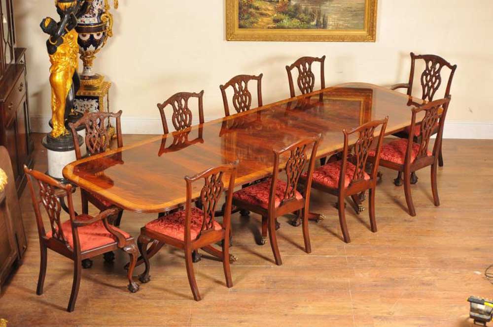 Regency Dining Set Pedestal Table and 10 Chippendale (1)