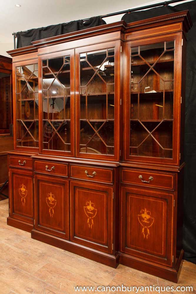 Regency Mahogany Breakfront Bookcase Sheraton