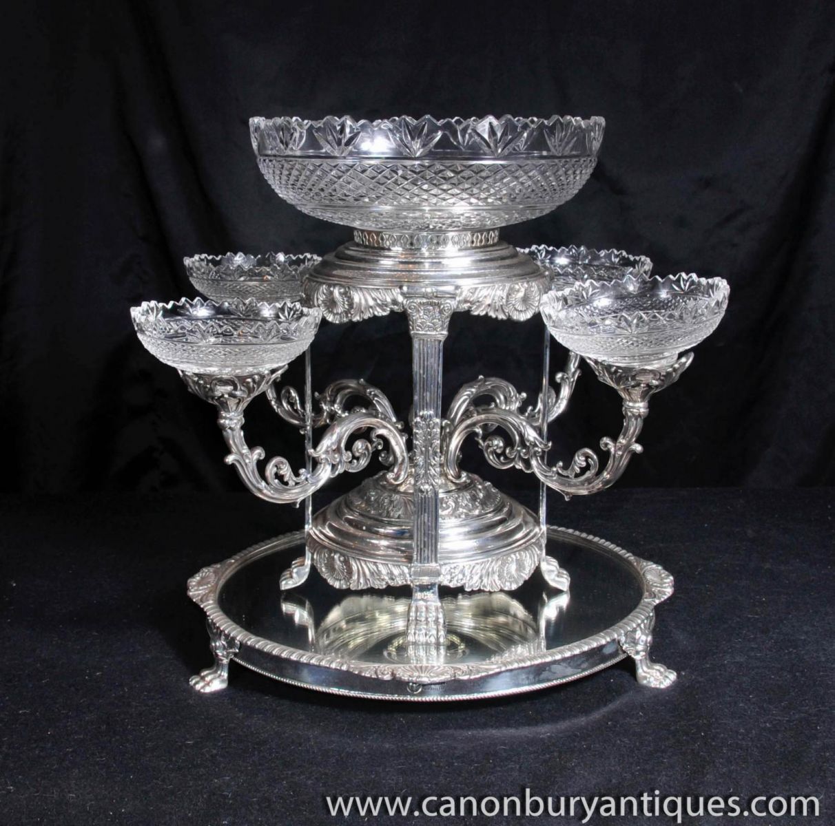 Sheffield Silver Plate Epergne Centrepiece Glass Stand Dish Bowl-1395810949-zoom-63 (1)