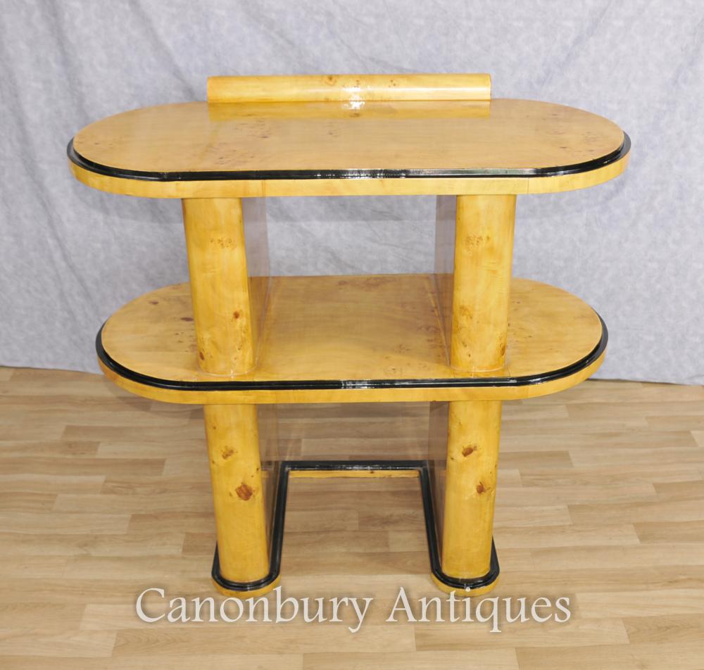 Art Deco Enfilade Table Console Bibliothèque Blonde Walnut Shelf