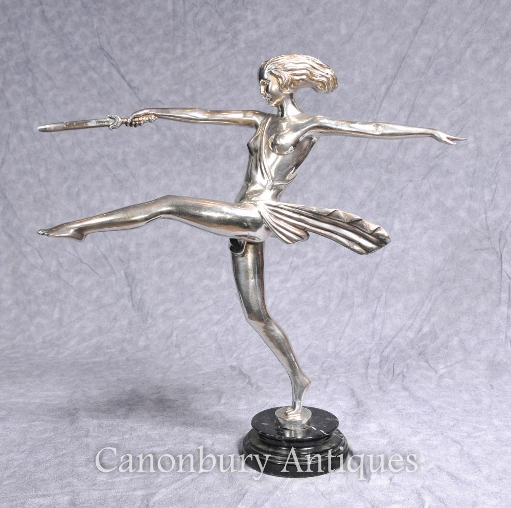 Art Deco Plaque Argent Bronze Diane Hunter Dagger Statue