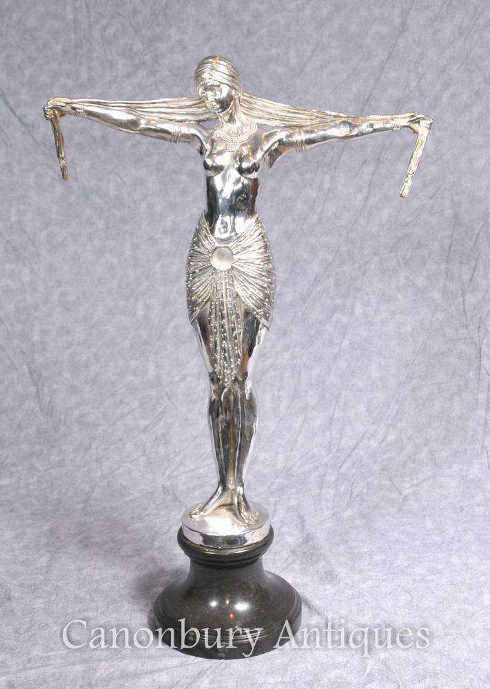 Art Deco Plaqué Argent Bronze Chiparus Danseuse Statue Castings Signée