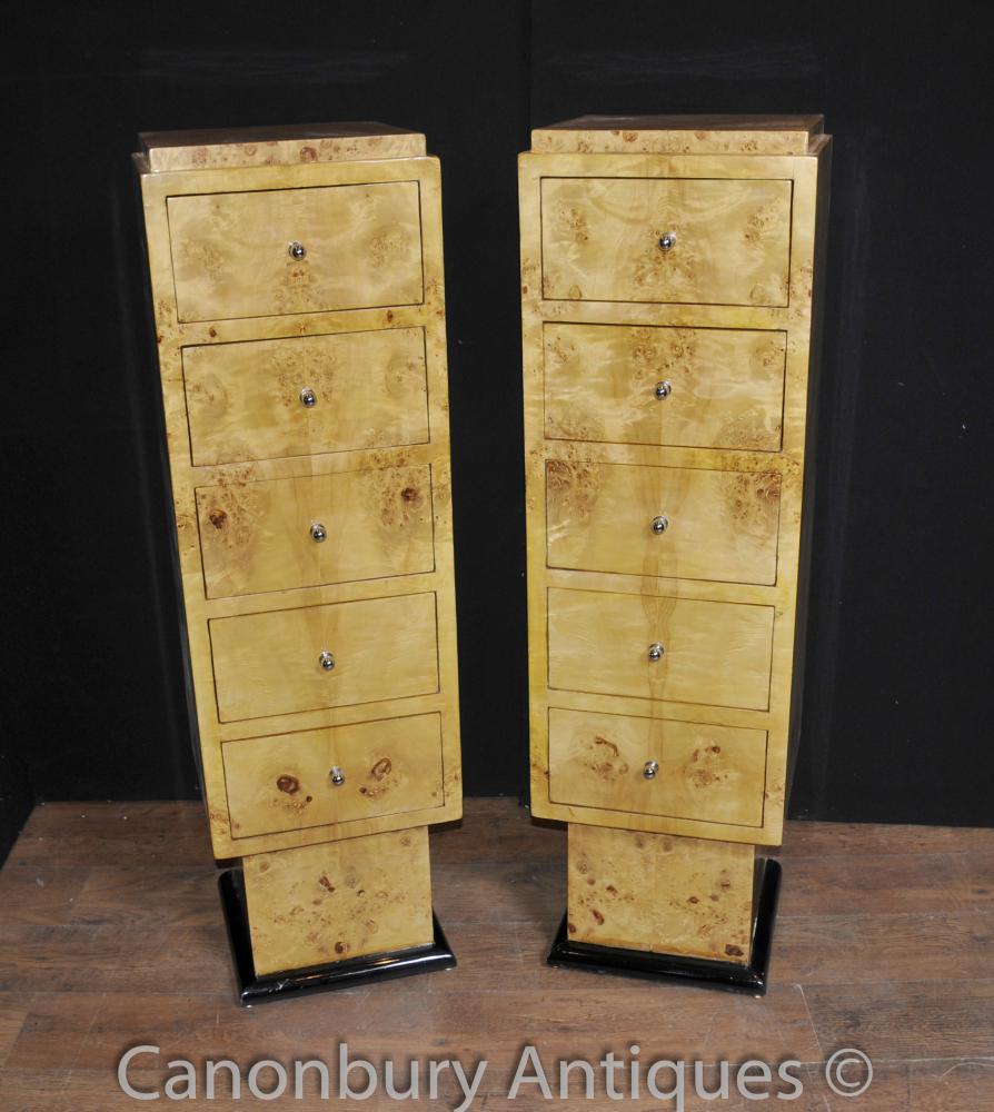 Paire Art déco Tallboy Commodes Armoires