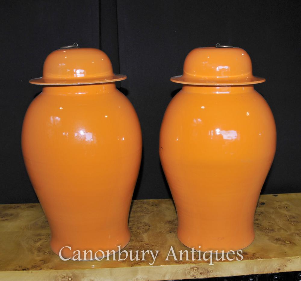 Paire chinois Kangxi Porcelaine Temple Ginger Jars Urnes