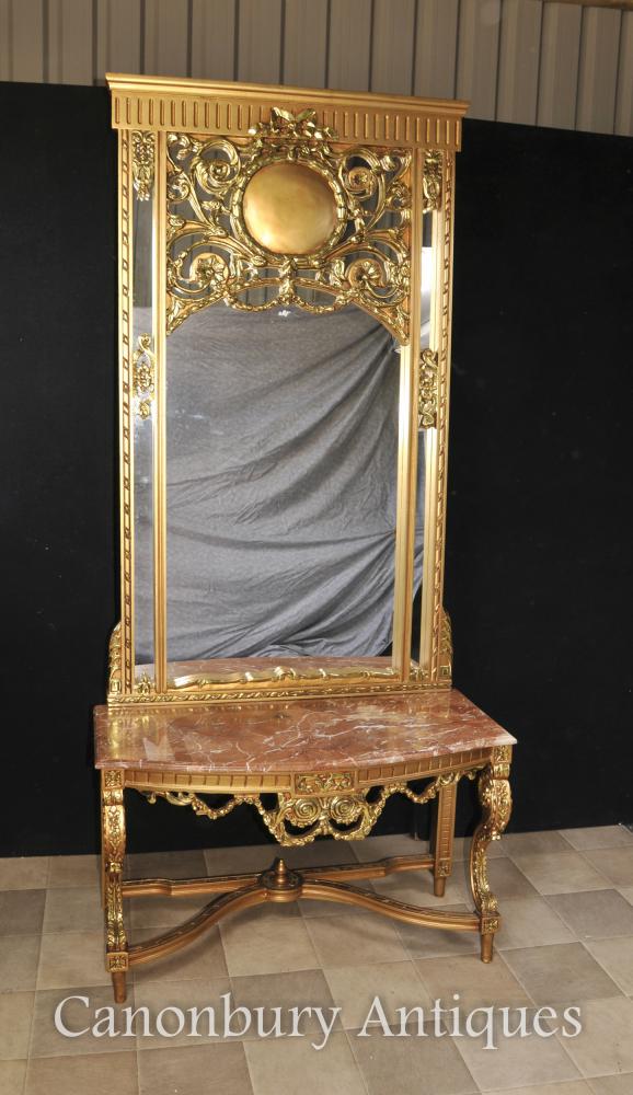 Français Empire Gilt Table Console et miroir Set de Hall Tables