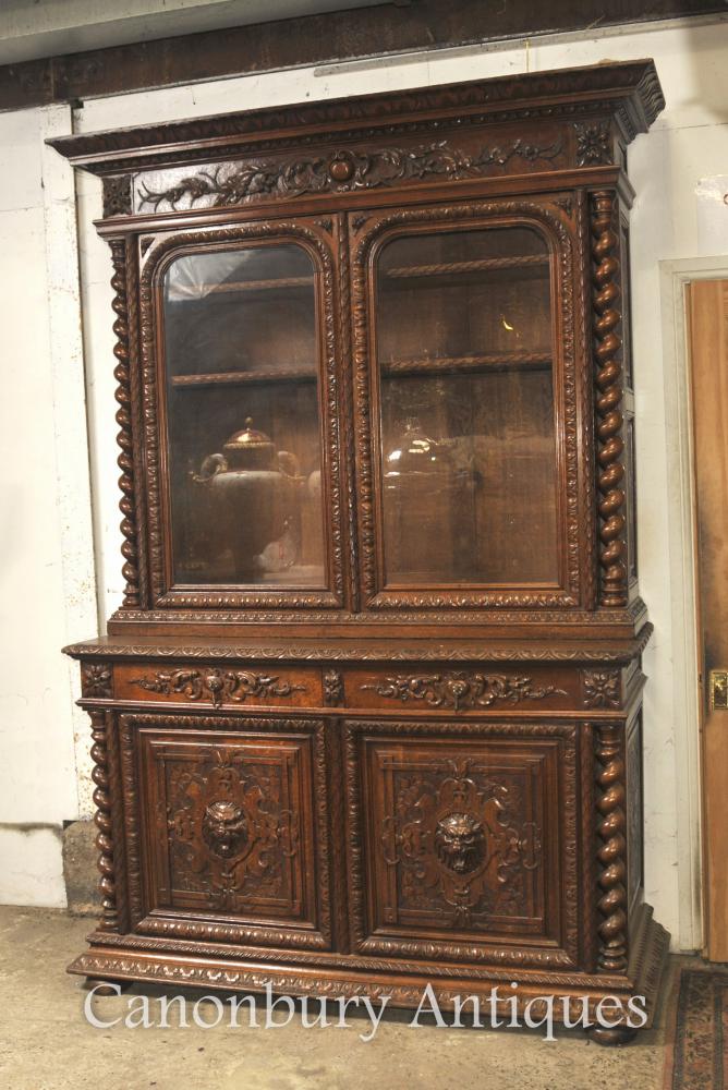 Grand Antique Oak Cabinet Bookcase Ferme Barley Twist 1880