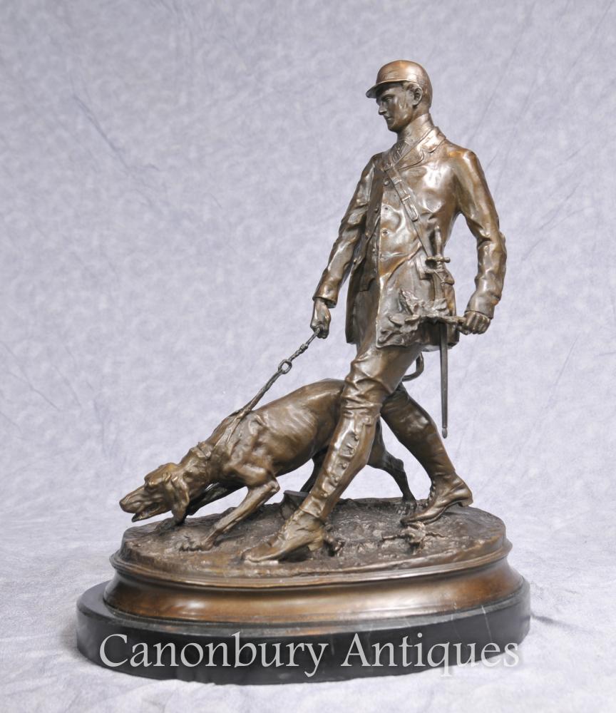 PJ Mene Bloodhound Hunter Statue casting Man Dog