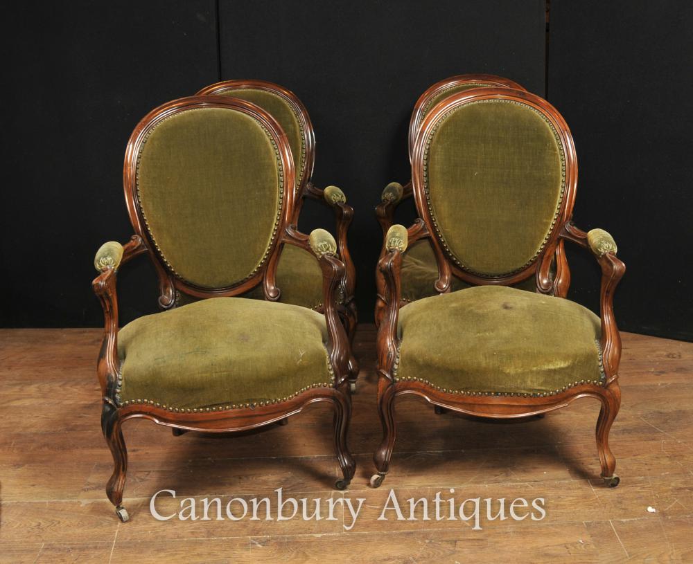 Set 4 Français Antique Fauteuils Regency noyer Fauteuils 1880