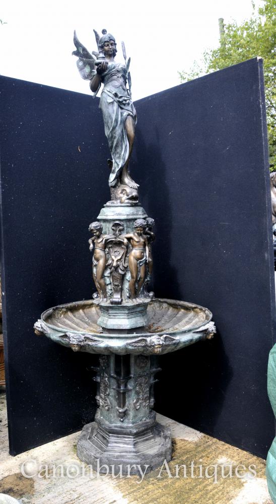 Feature XL Bronze italienne Fontaine Renaissance Maiden Chérubins Tiered architecture eau