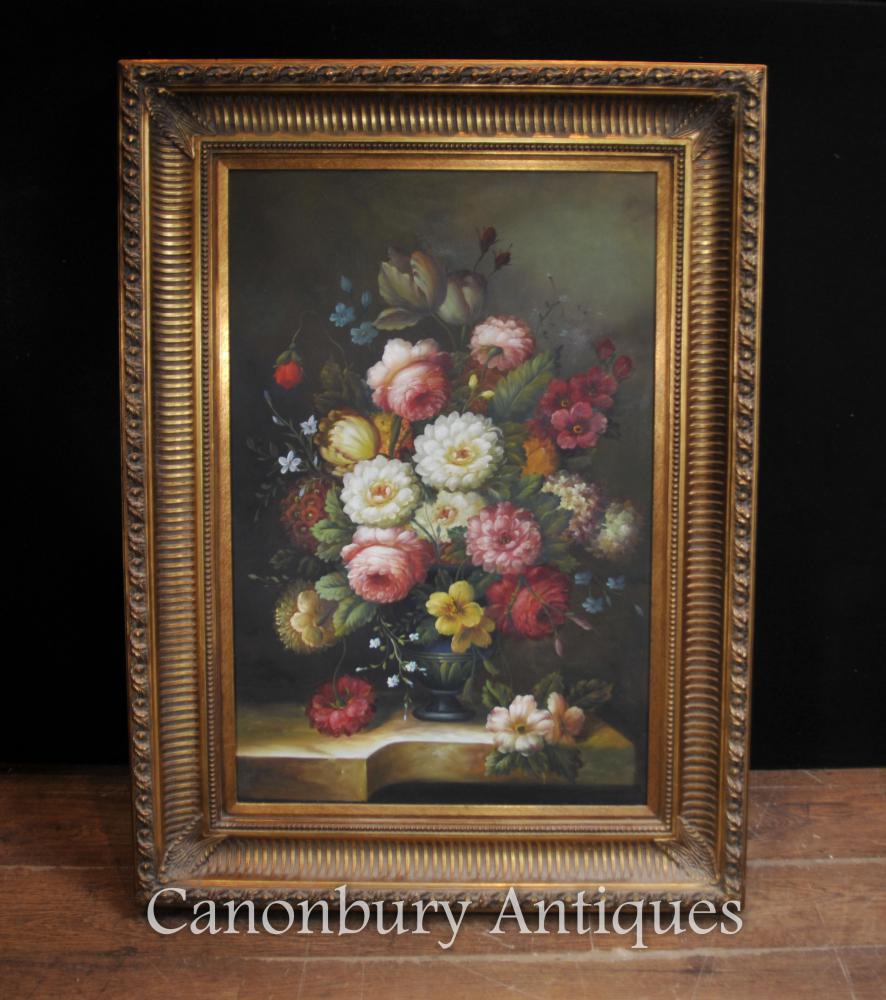 Floral Victorian Still Life Oil Painting cadre doré Fleurs