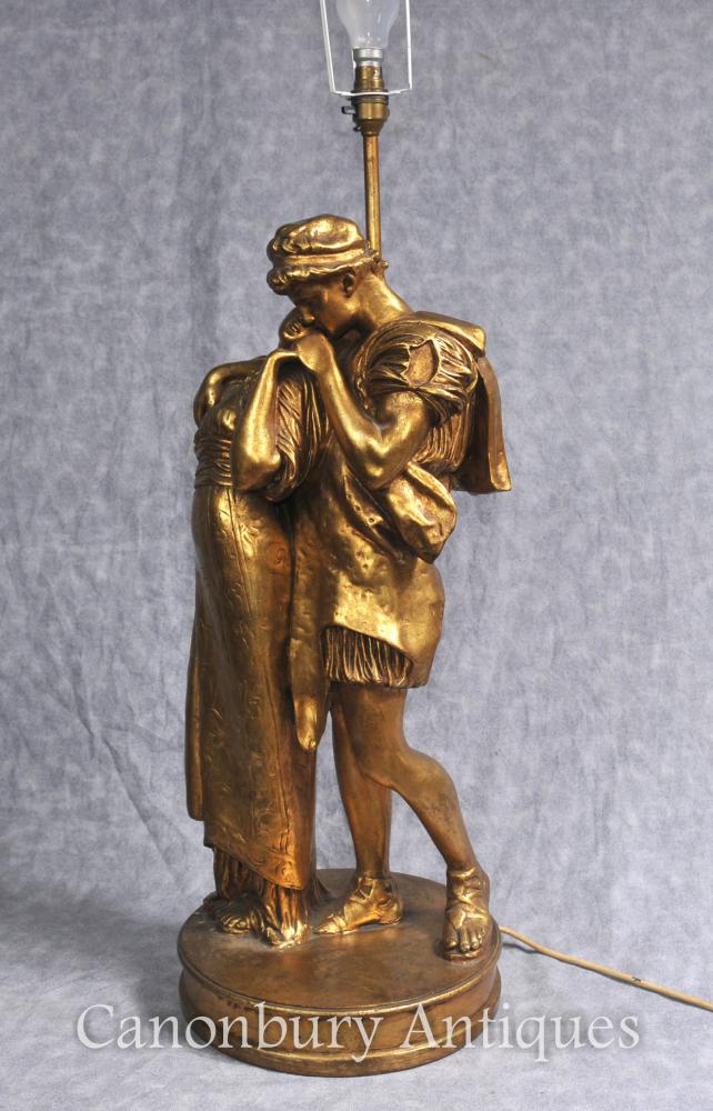 Français Gilt bois Table Lamp Le Baiser Lovers