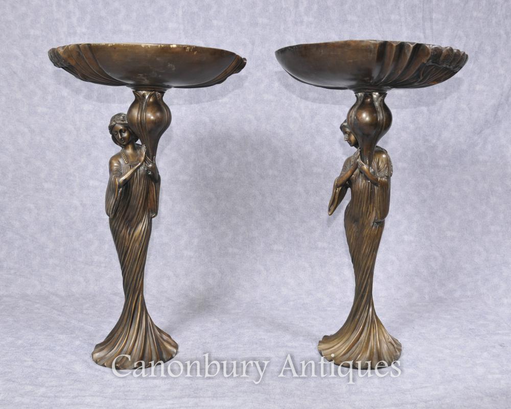 Paire Art Français Nouveau Bronze Femme Figurine Vaisselle compotiers