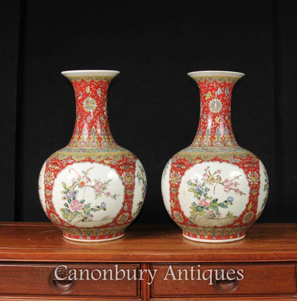 Paire Yuan chinois en porcelaine céramique Urnes Form Shanping