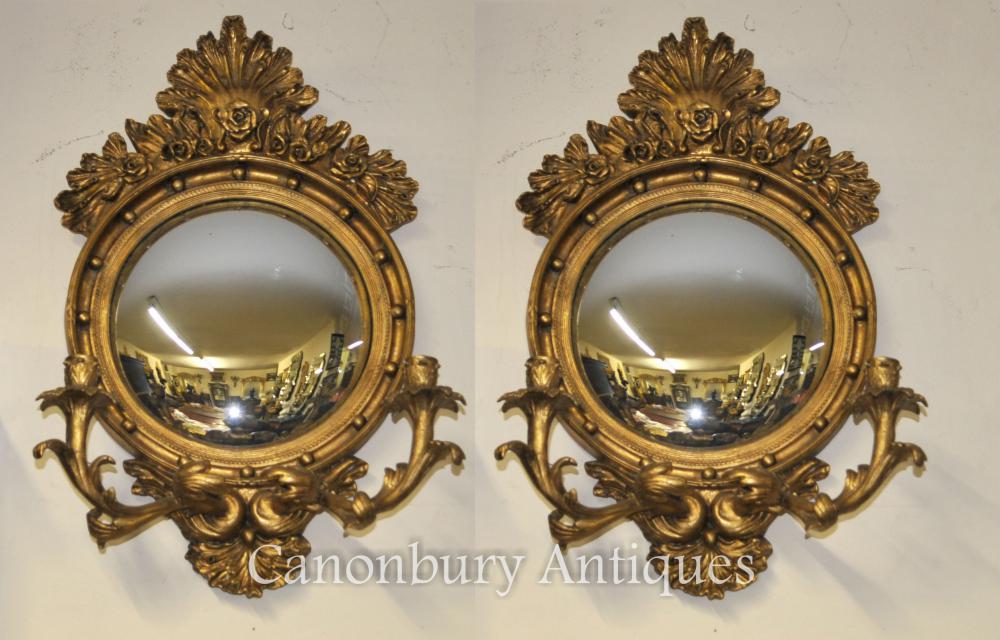Paire français Rococo miroirs convexes Girandole Candélabres