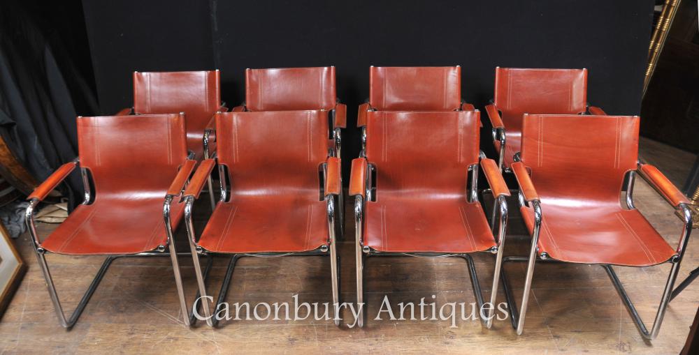 Set 8 Italian Matteograssi cuir Chaise milieu du siècle moderne