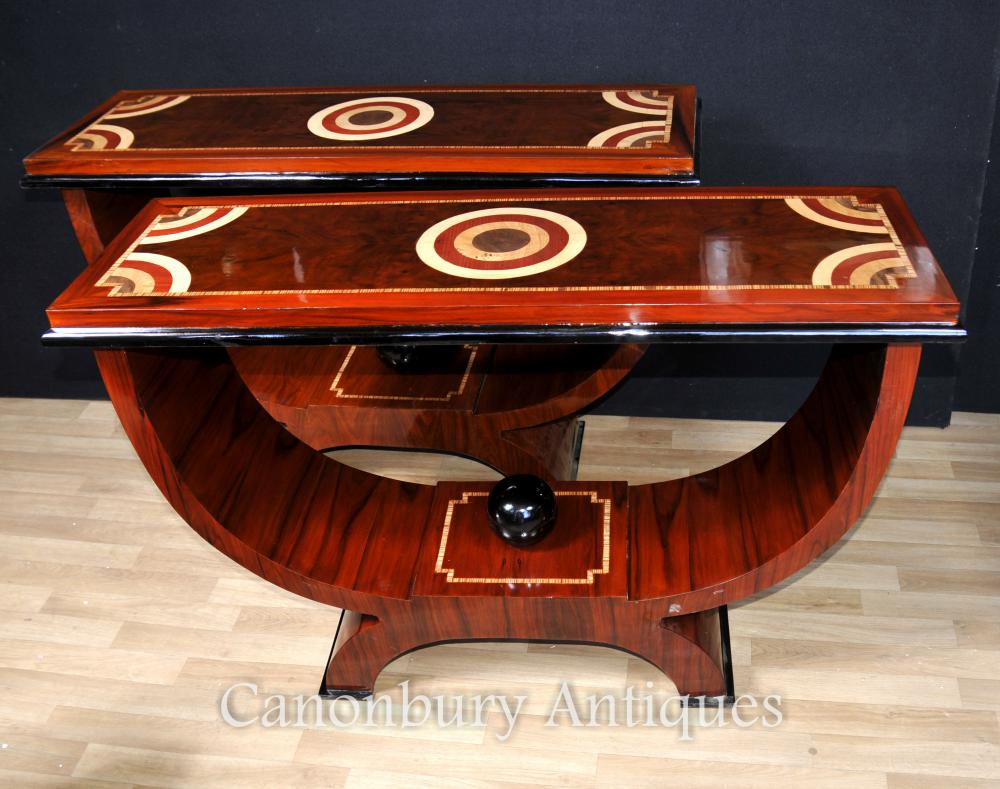 Tableaux Paire Art Déco Ogee Console Rosewood Marqueterie Inlay