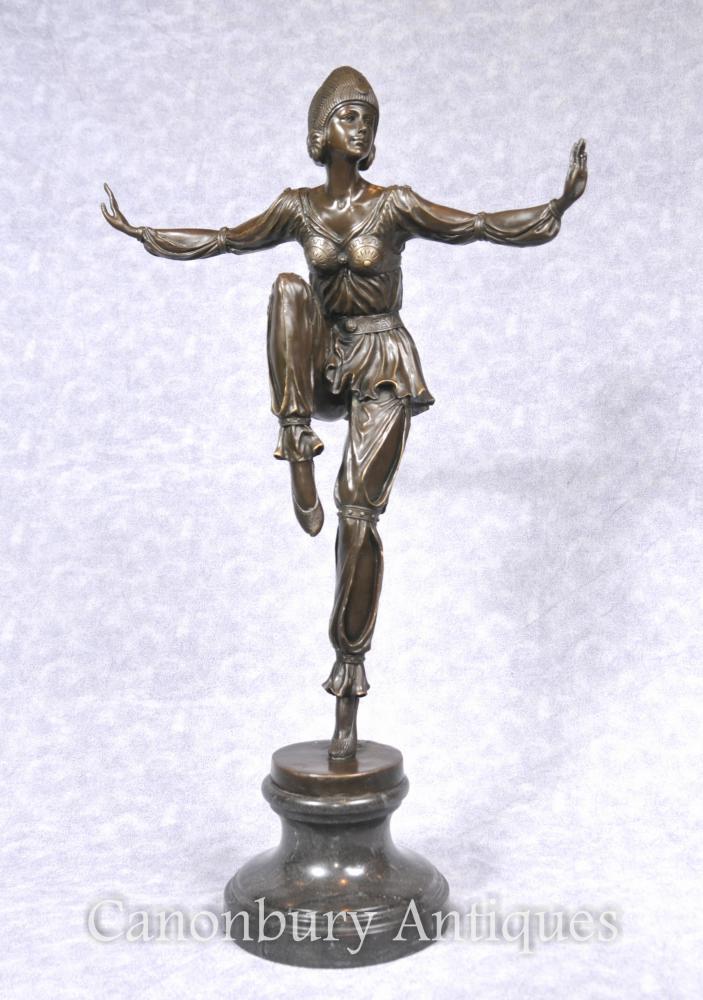 Art déco Bronze Danseur égyptien Flapper Figurine Statue