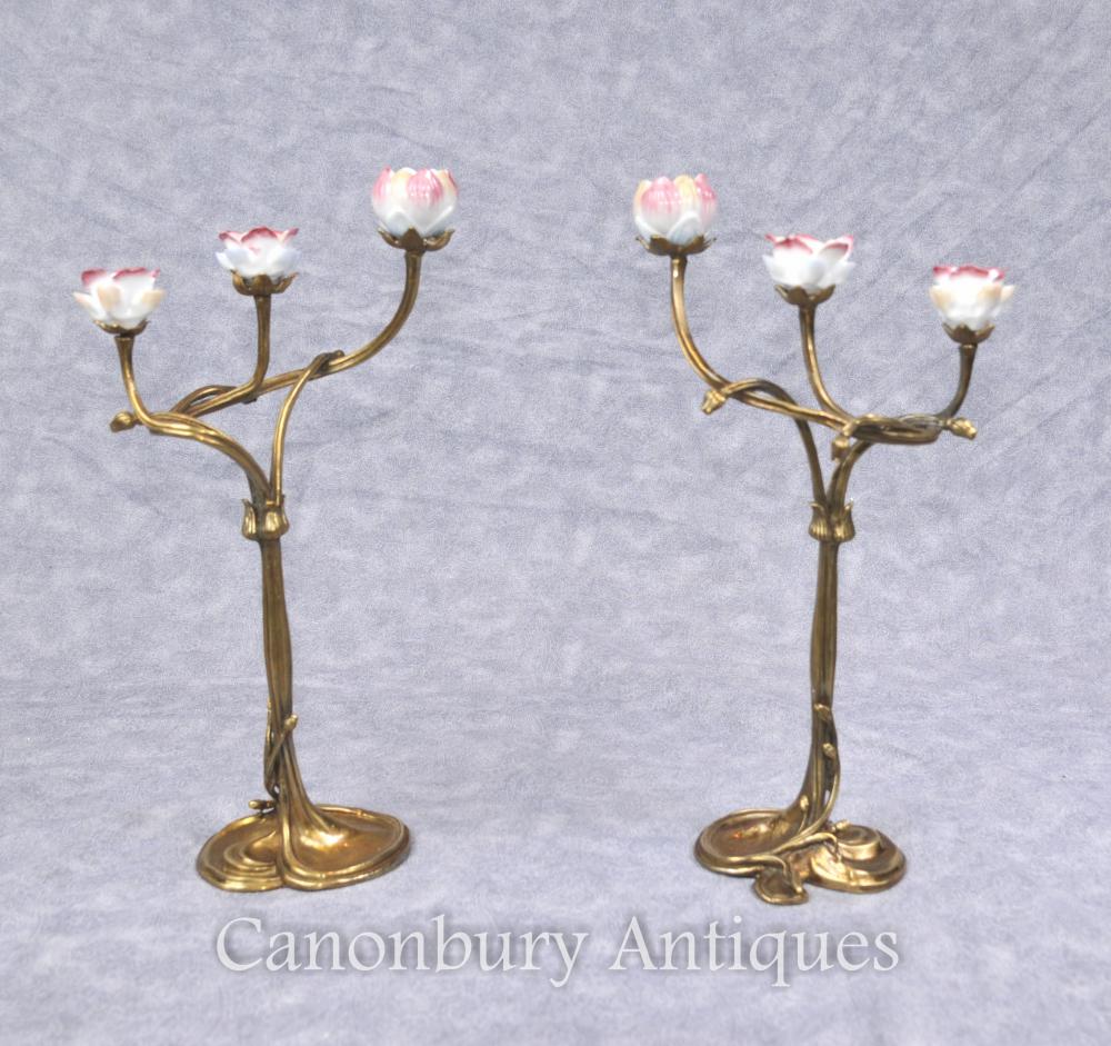 Pair French Art Nouveau Ormolu Candélabres Chandeliers