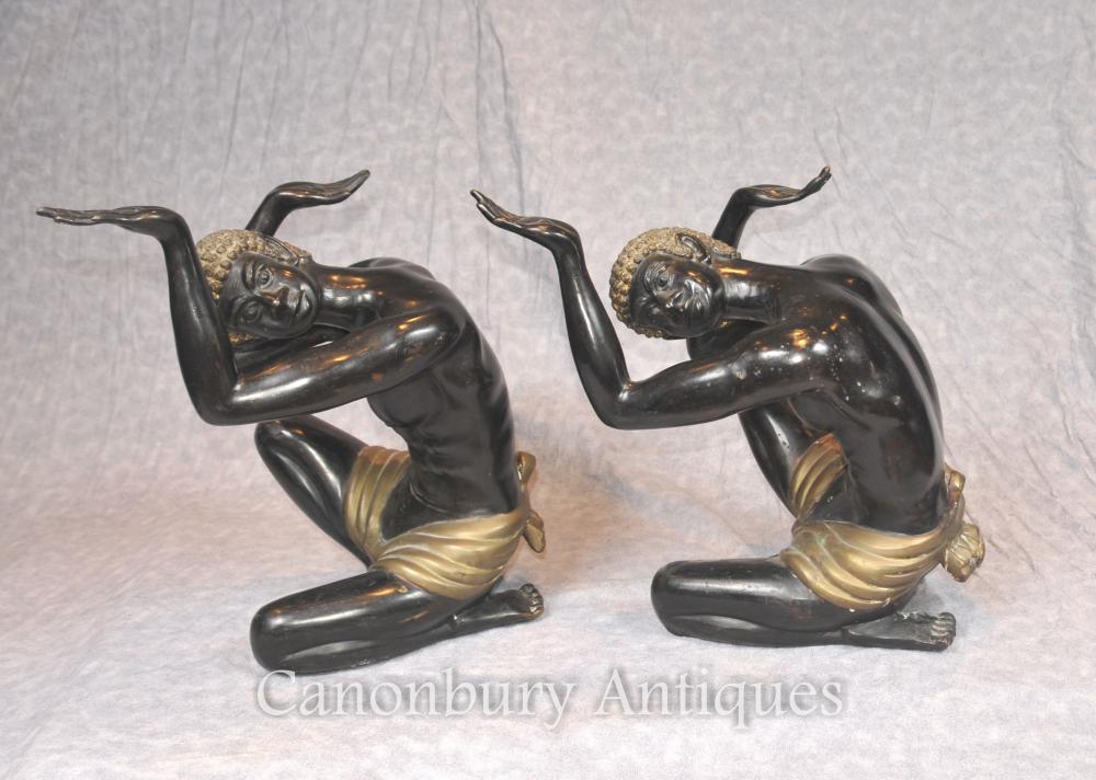 Paire Bronze Antique Blackamoor Statues Table Basse Supports