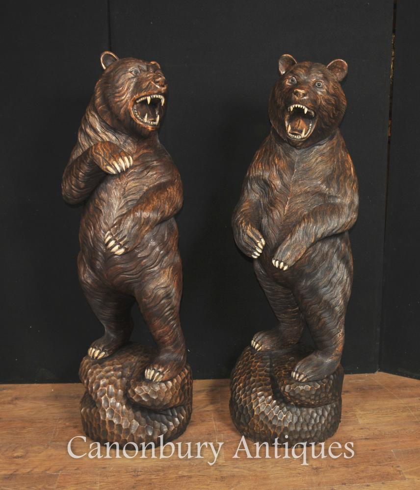 Paire Lifesize sculpté statue de l'ours de la forêt noire allemand
