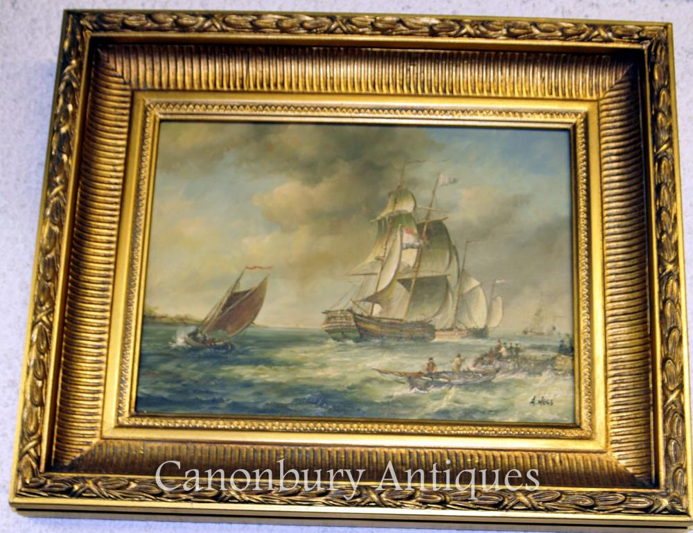 Peinture à l'huile française Galleon Peinture à l'huile Maritime Seascape