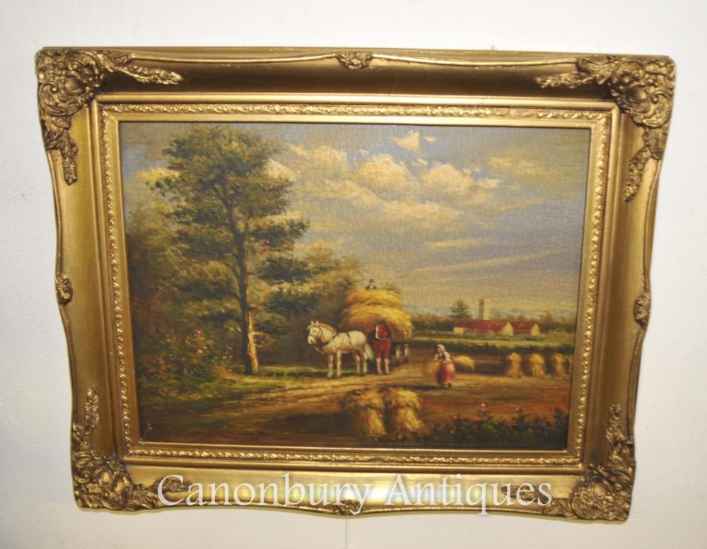 Peinture à l'huile victorienne Haystack Suffolk Manor Constable