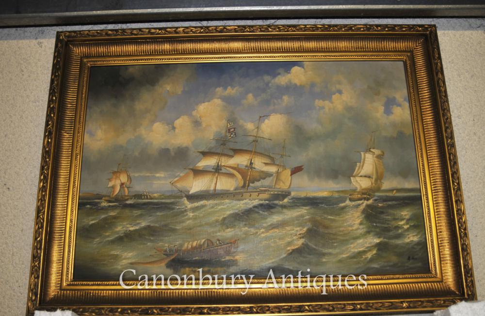 Grande peinture à l'huile de l'empire français Seascape Maritime Art