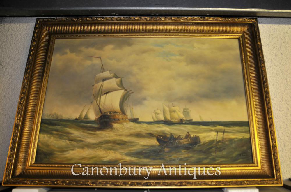 Victorian Peinture à l'huile Mer du Nord Seascape Turneresque Romantique Art