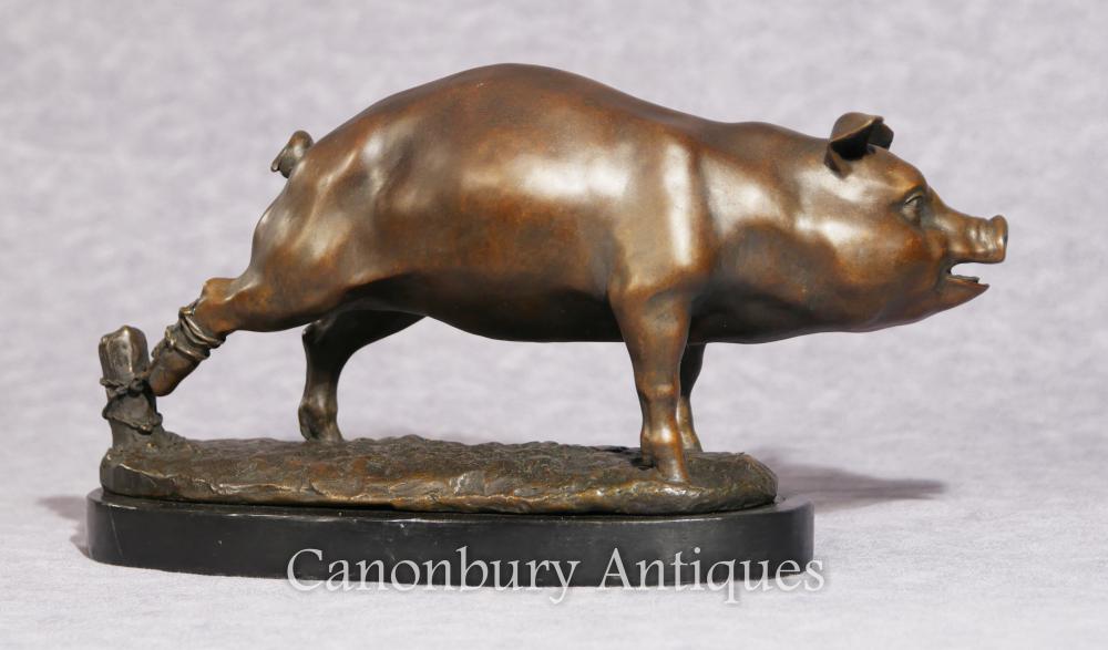 Anglais Bronze Pig Statue Casting Porcelet Cour