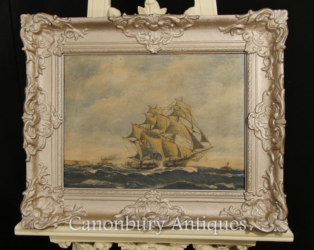 Antique Dutch peinture à l'huile navire Maritime Seascape Art