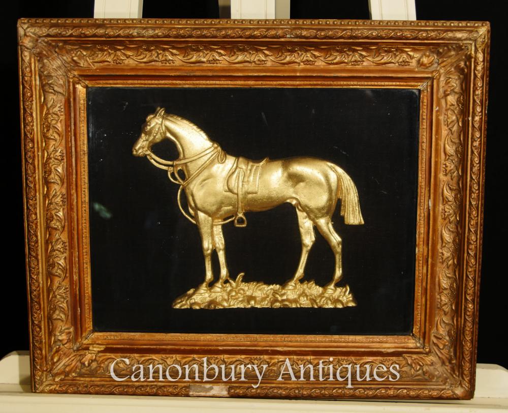 Antique French Bronze Montée Horse Relief Picture Framed