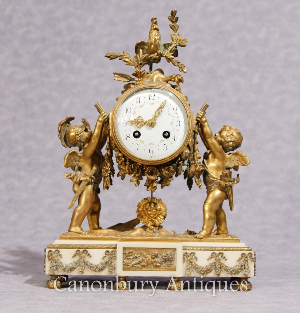 Antique Louis XVI Mantle Horloge Ormolu Chérubin