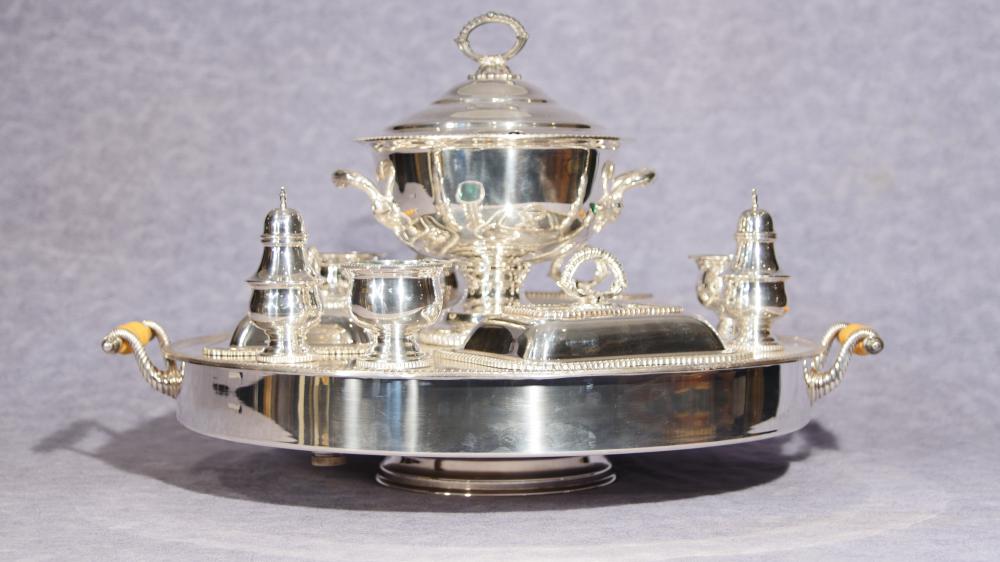 Antique Sheffield Plate Plate Lazy Susan Server Dish
