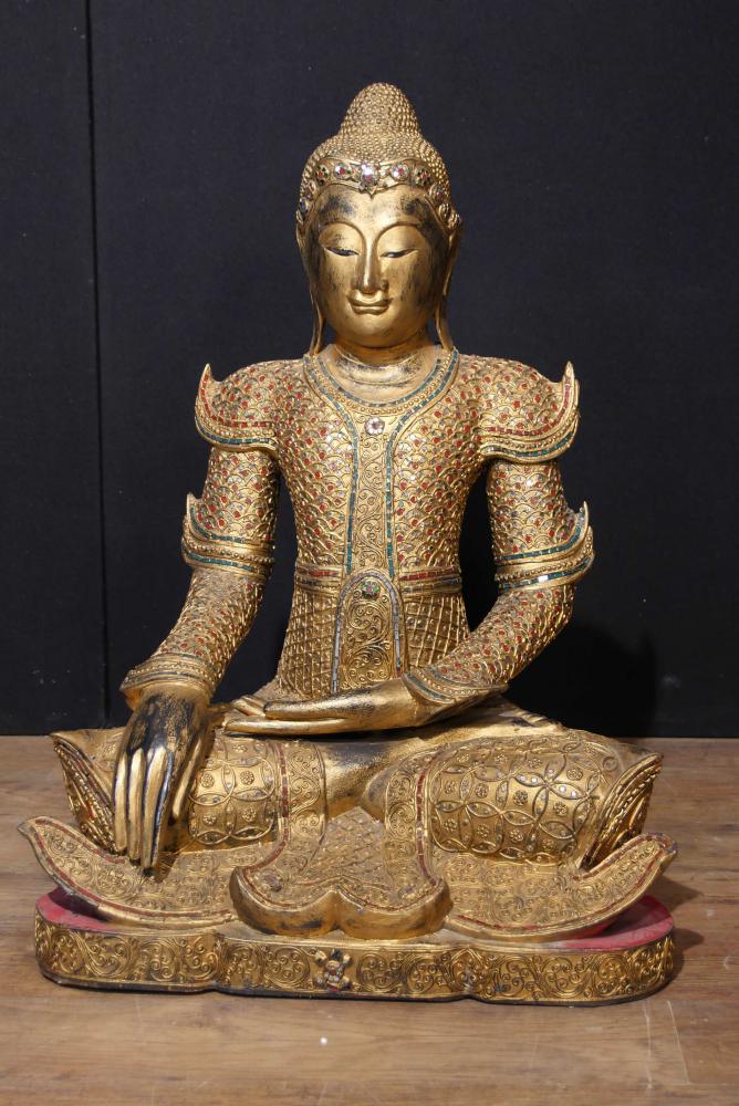 Bouddhisme en bois sculpté Statue de Bouddha antique népalaise