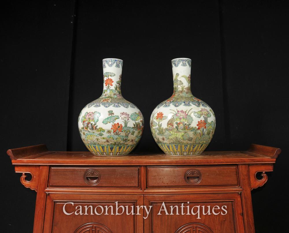 La parella xinesa de Famille Vert ceràmica gerros de porcellana urnes Shangping