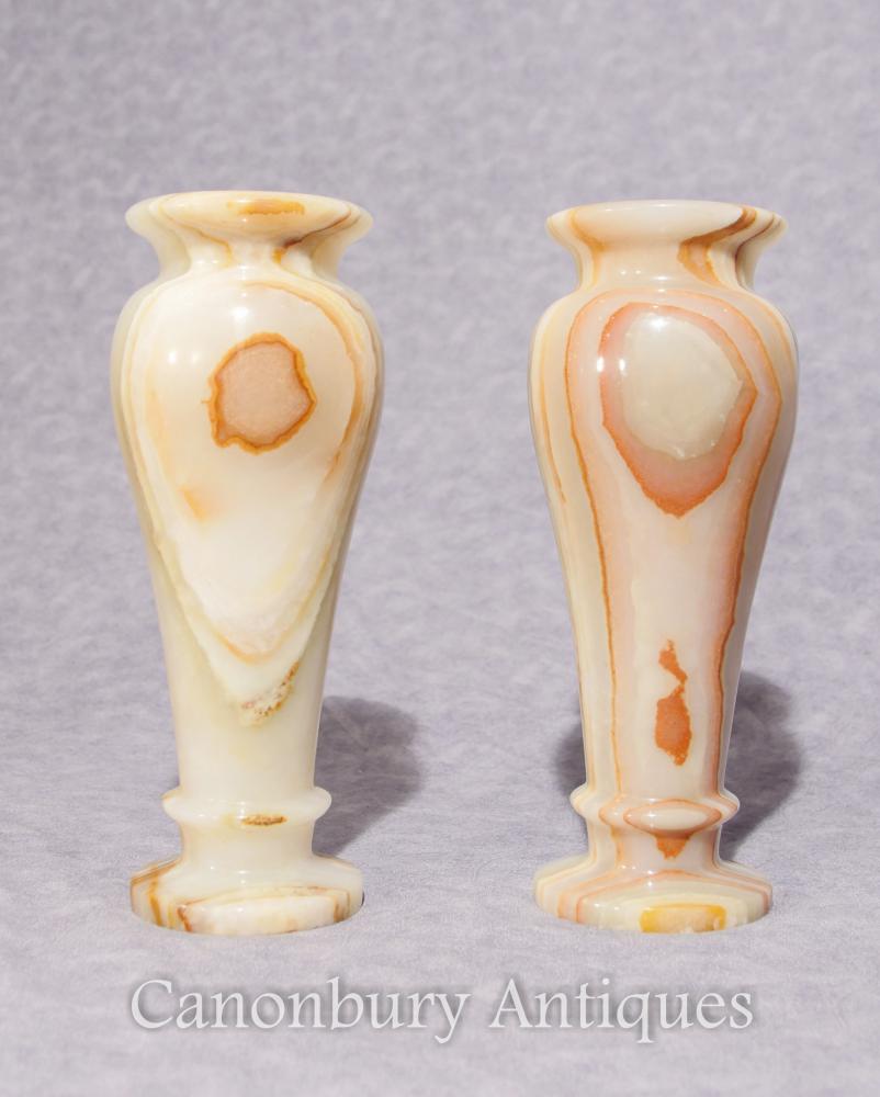 Paire Antique Onyx Italien Urnes Marbre Vases 1930