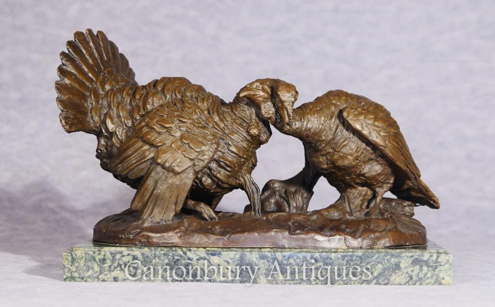 Paire Dindes de Bronze Thanksgiving Fowl Statue Casting