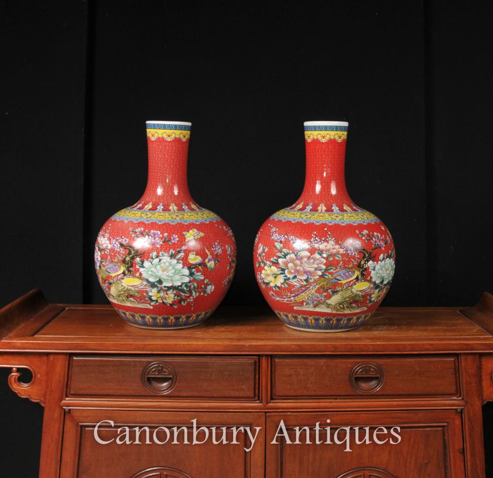 Paire d'ustensiles en porcelaine chinoise Ming Imperial Imperial Red Shangping