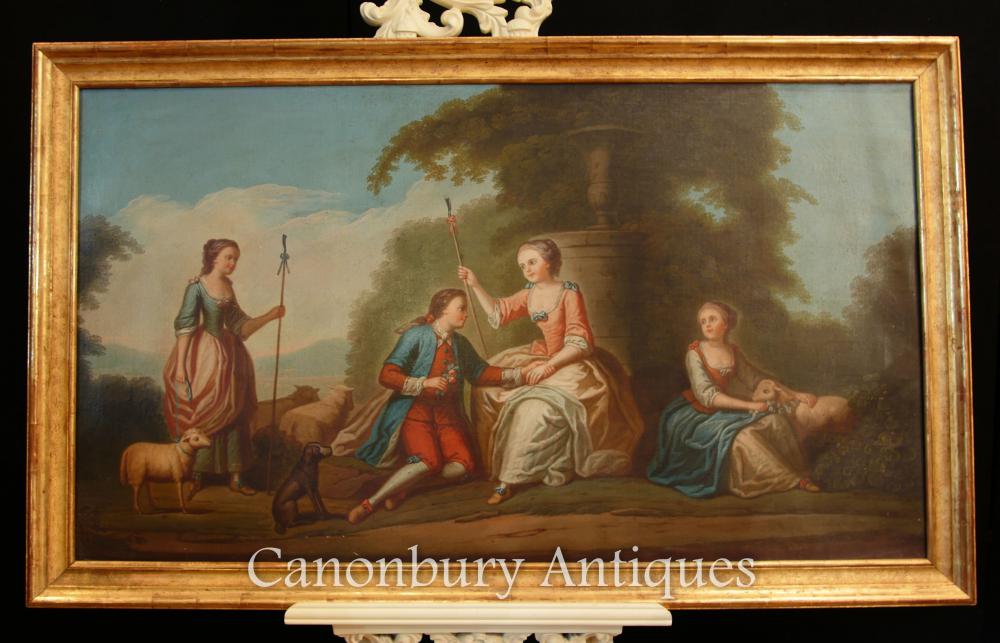 Peinture à l'huile française antique Portrait romantique Courtly Love Art