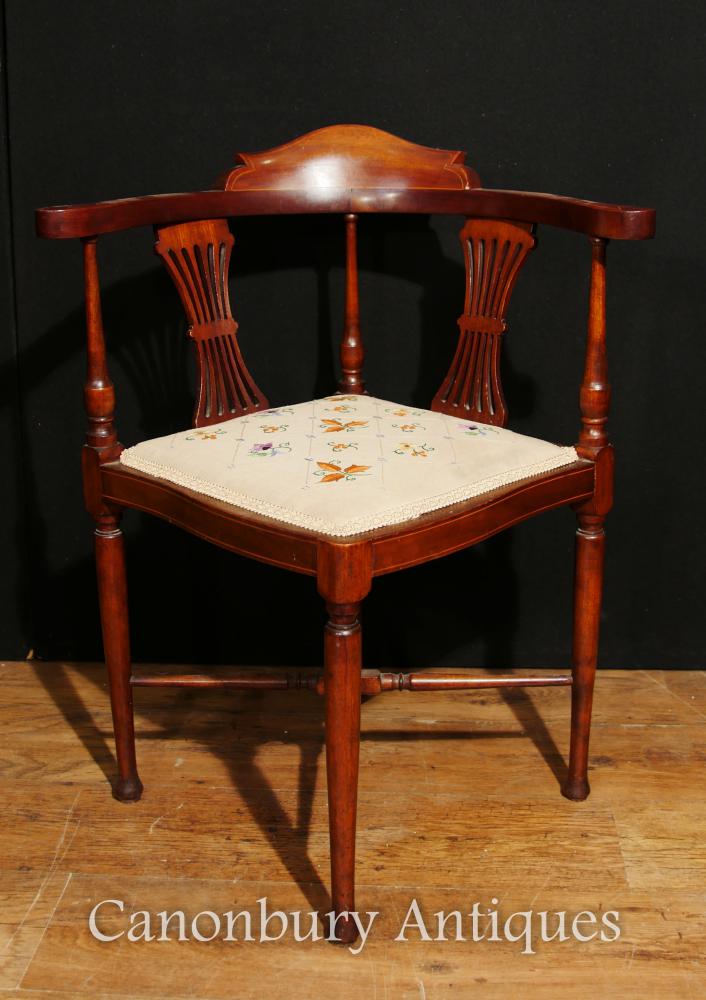 Sièges d'angle Edwardian Corner Chair Sièges Mahogany Inlay 1910