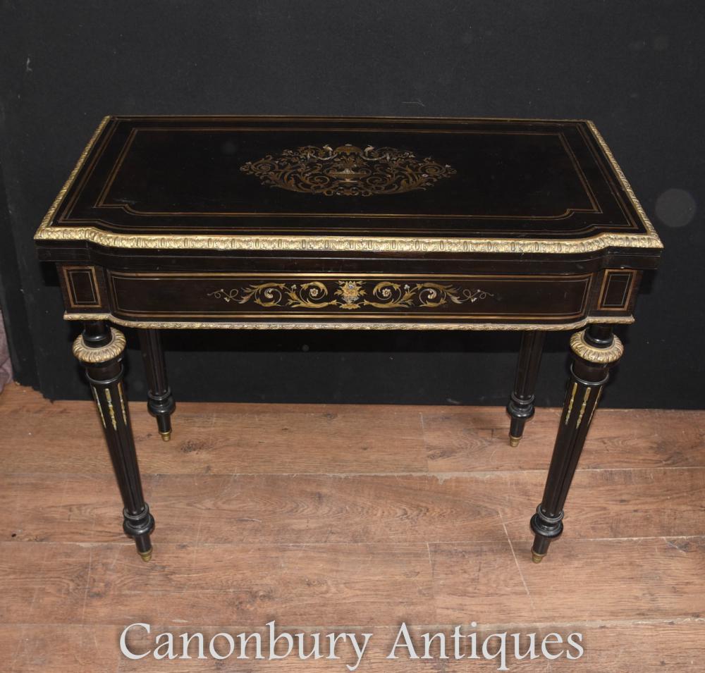 Antique Empire Ebène Jeux de cartes Table Boulle Inlay