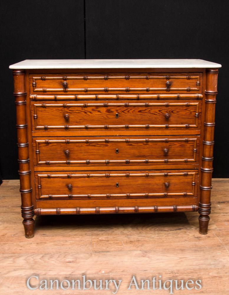 Antique French Commence Commode Commodes Draps Pine Faux Bamboo 1890