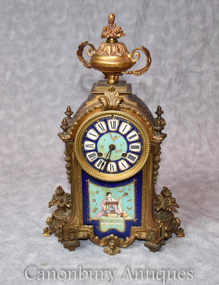 Antique French Mantle Clock Décoration Japonaise Sevres Porcelain Time