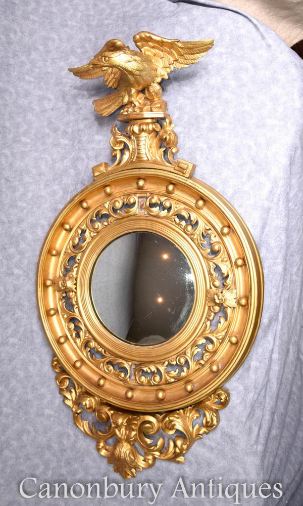 Antique Regency Gilt miroir convexe Miroirs en verre Eagle