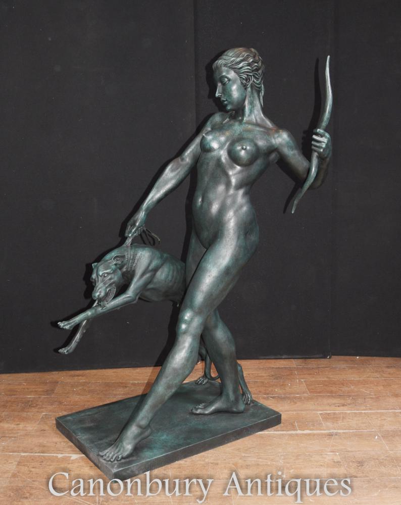 Bronze Diana le Chasseur Chien de Statue Chiffre de Construction Architectural Figurine