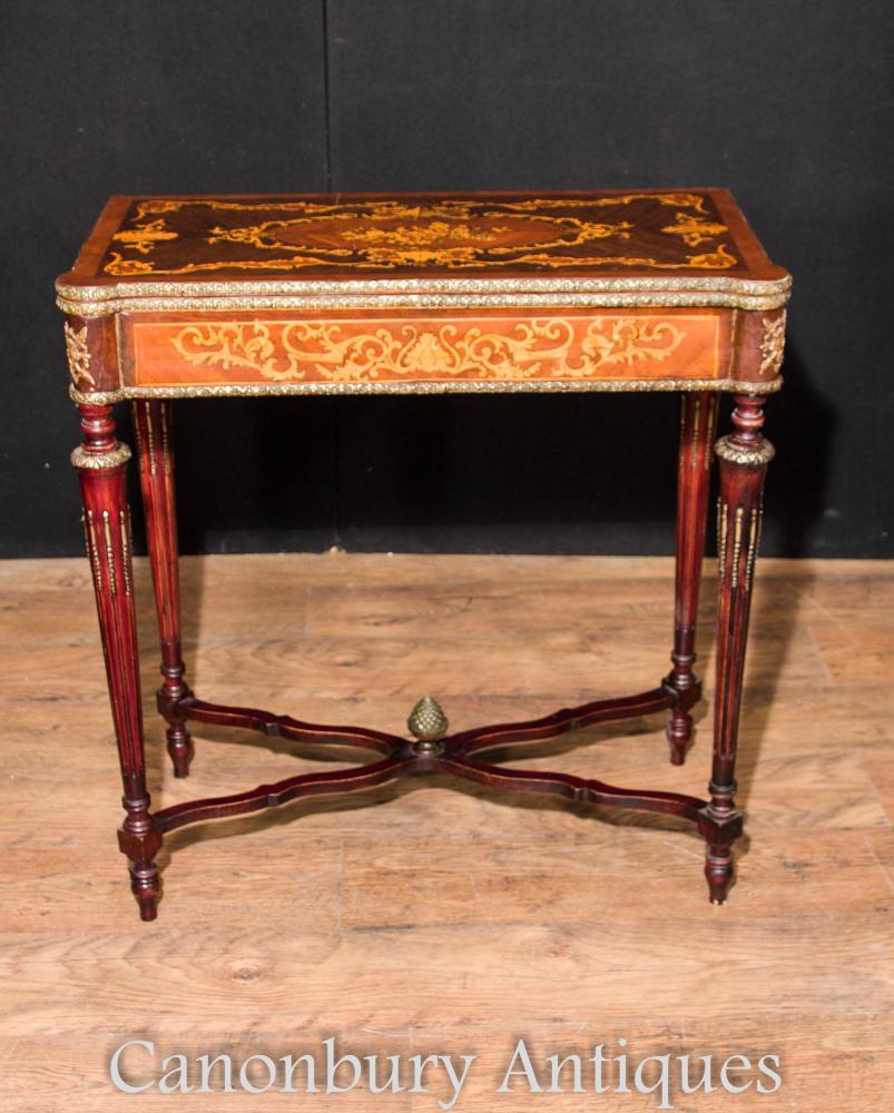 French Empire Jeux de cartes Table Marquetry Inlay Console