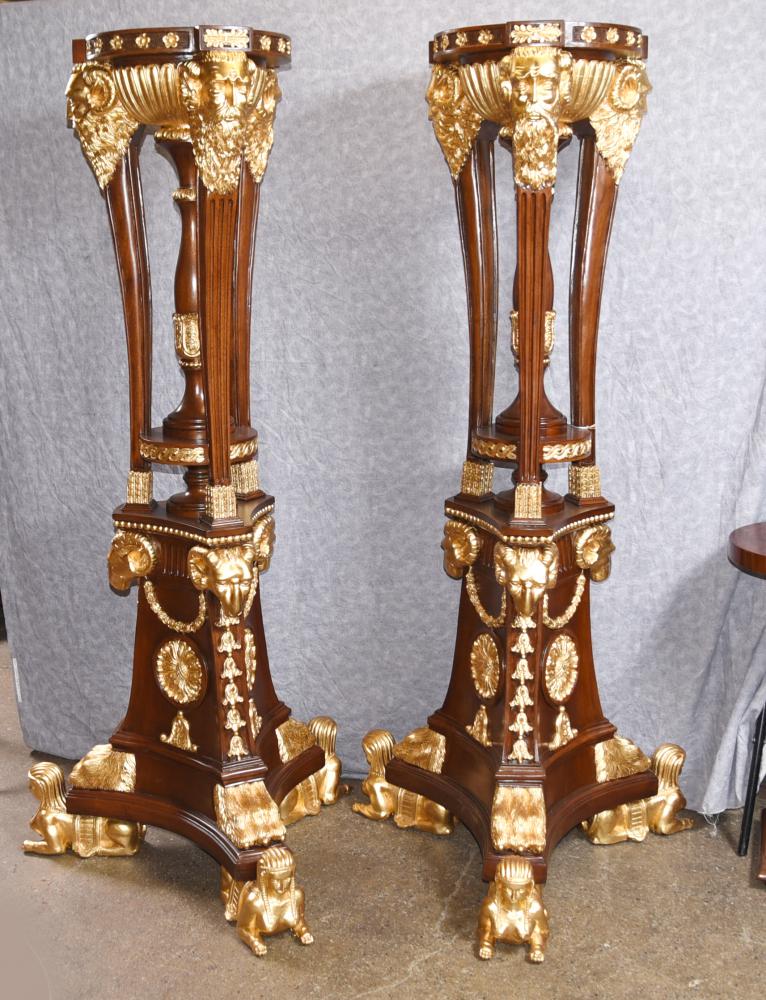 Paire XL French Gilt Torcheres Stands Jardiniere Carved Planters