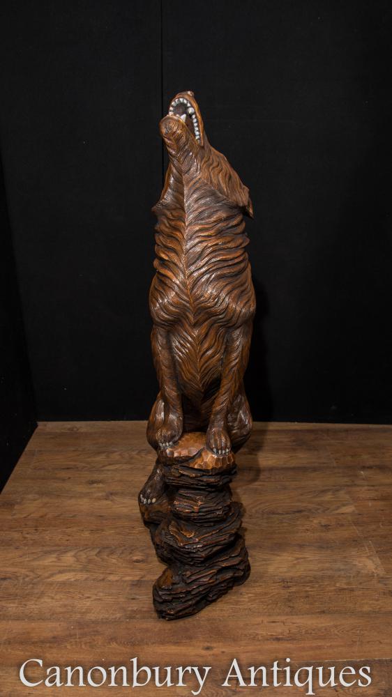 Sculpté à la main grande forêt noire Howling Wolf Statue chien loups