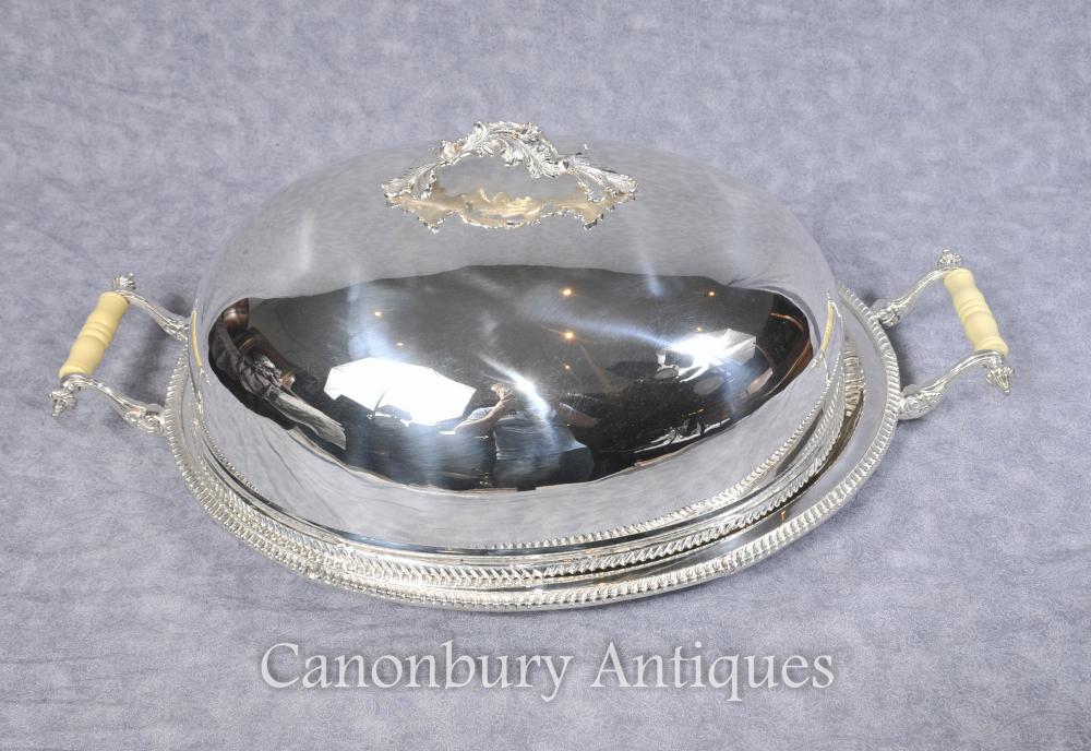 Silver Plate Georgian Plateau de service Plateau couvercle Lidded Domed