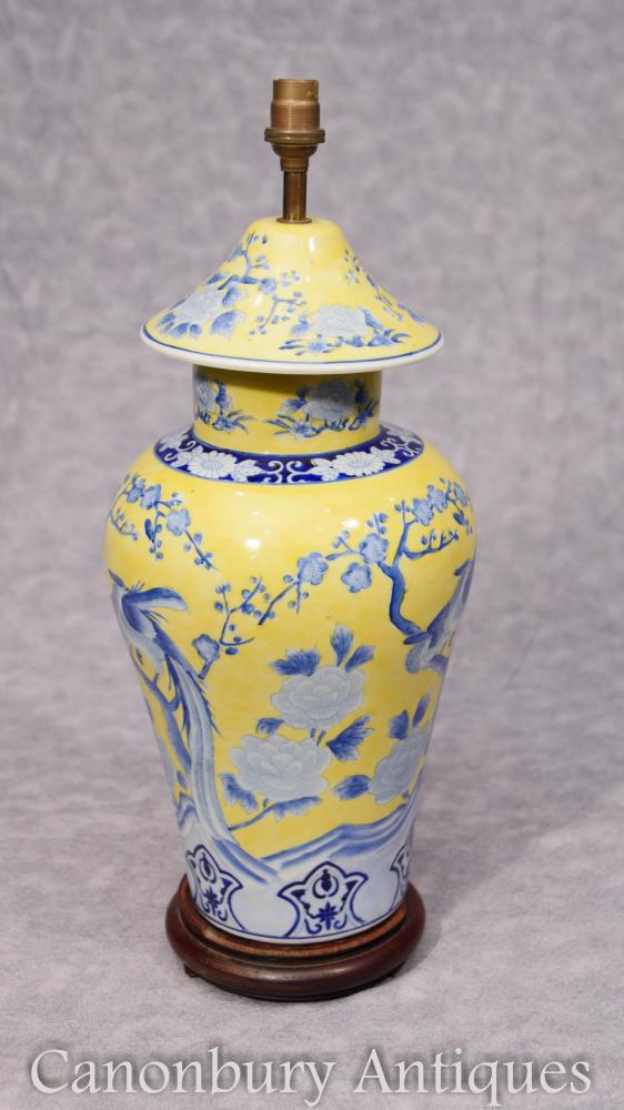 Single Chinese Famille Jaune Porcelain Lamp Base Light Shade